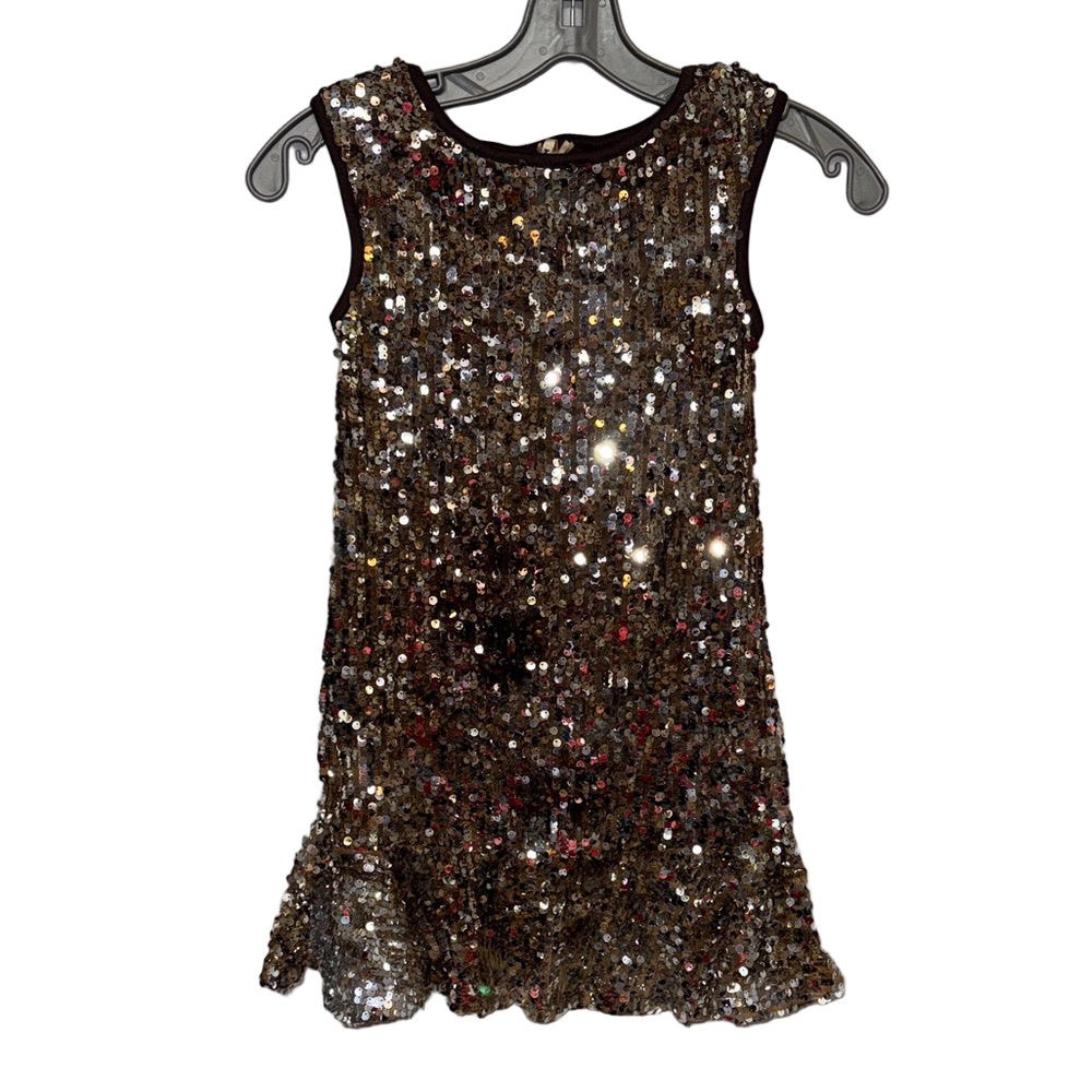Girls Ruum Sequin Party Dress | Sleeveless | Brown Gold